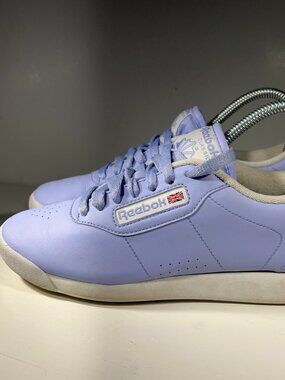Reebok Classic Girls Womens Leather Shoes Size 6 Blue Purple Casual Sneakers